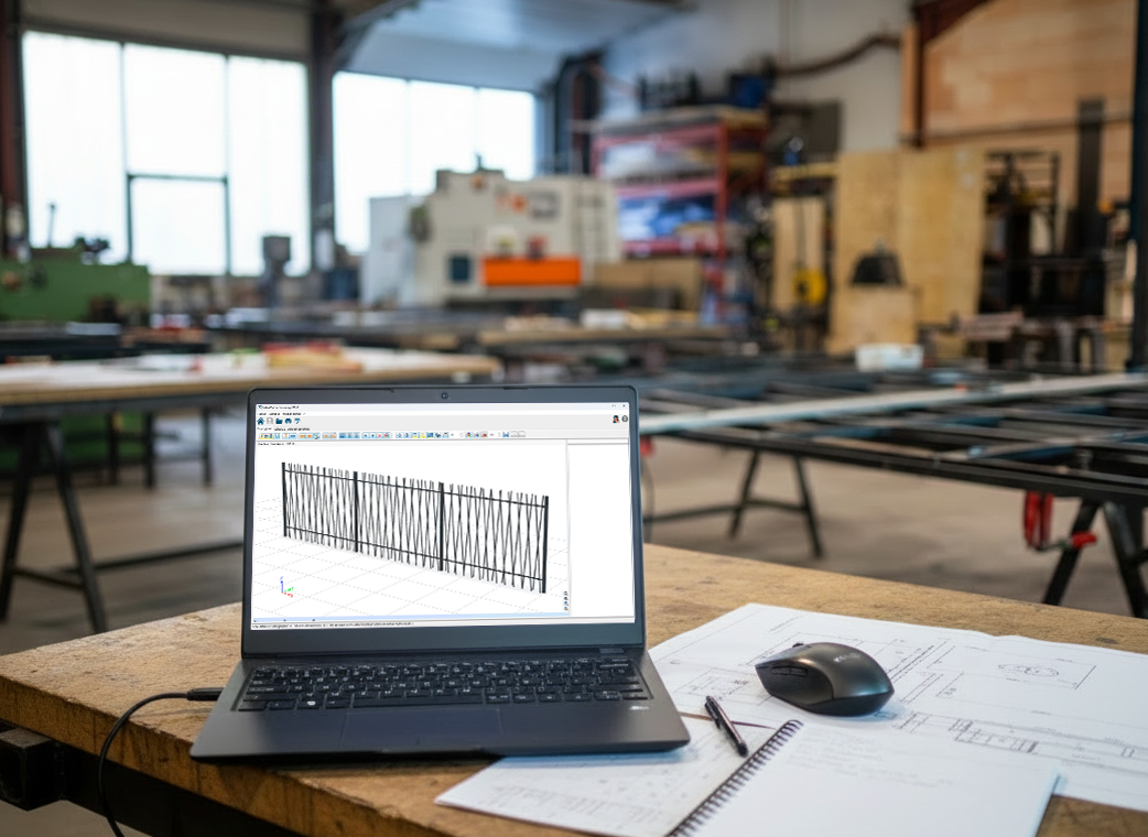 Ordinateur portable avec design de grille industrielle.