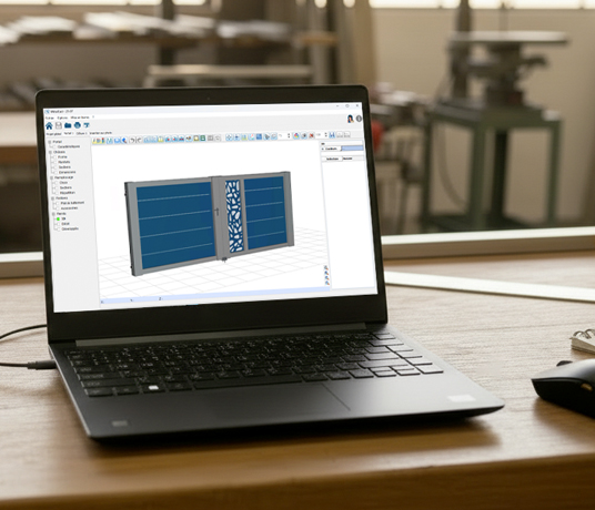 Laptop affichant un design de portail 3D.